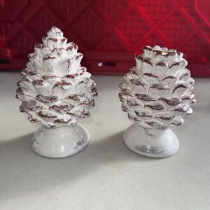 Pottery Taper Candle  White Pine Earthenware #93052/ 93043 Needles & PineCones